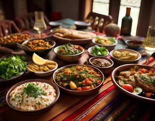 Obraz premium Close-Up of Diverse Ethnic Banquet with Diet-Friendly Options
