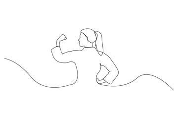 Woman showing her muscle back side view continuous line art drawing