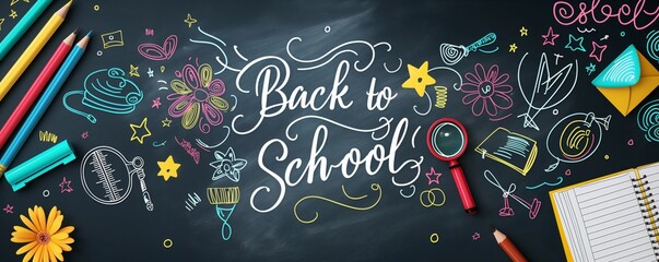 Back to school chalk on blackboard background. Back to school banner