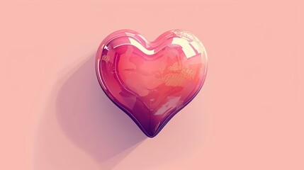 A vibrant pink heart with a glossy finish, reflecting light on a light pink background.