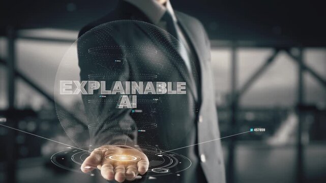 Explainable AI- businessman working with virtual reality at office.