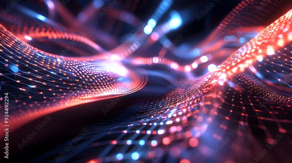 Sticker 59. a futuristic scene with dynamic, glowing lines and interconnected shapes forming an intricate pa