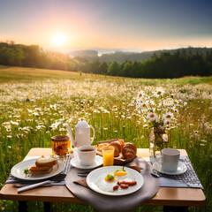  Sunny Morning Breakfast Table with Daisies.
