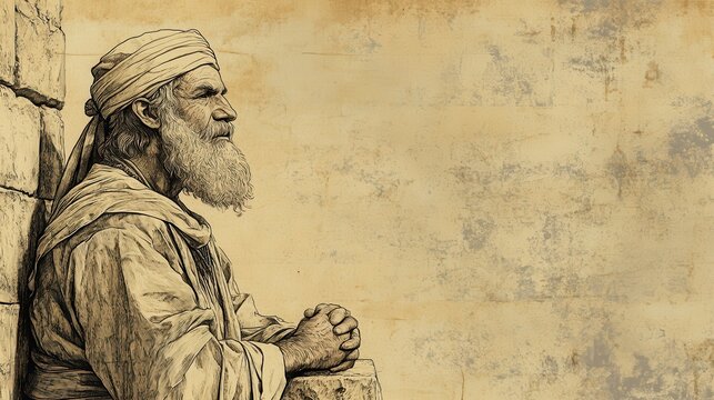 The Covenant Renewed at Shechem: Joshua reminding people of God's faithfulness and covenant with ancestors, biblical illustration, Beige Background