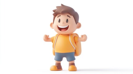 Obraz premium Happy Cartoon Child Ready for Adventure with Backpack on White Background