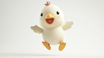 Adorable Cartoon Chicken Joyfully Flying with Minimalist Background