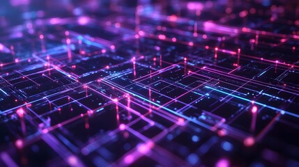 Obraz premium 73. An intricate network of glowing, interconnected lines and shapes with a high-tech, neon aesthetic