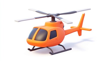 Orange Helicopter Against White Background with Detailed Design and Realistic Shadows