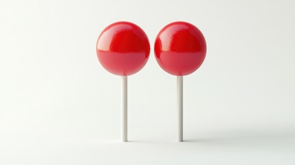 Two Red Lollipops on White Background in Minimalist Studio Shot