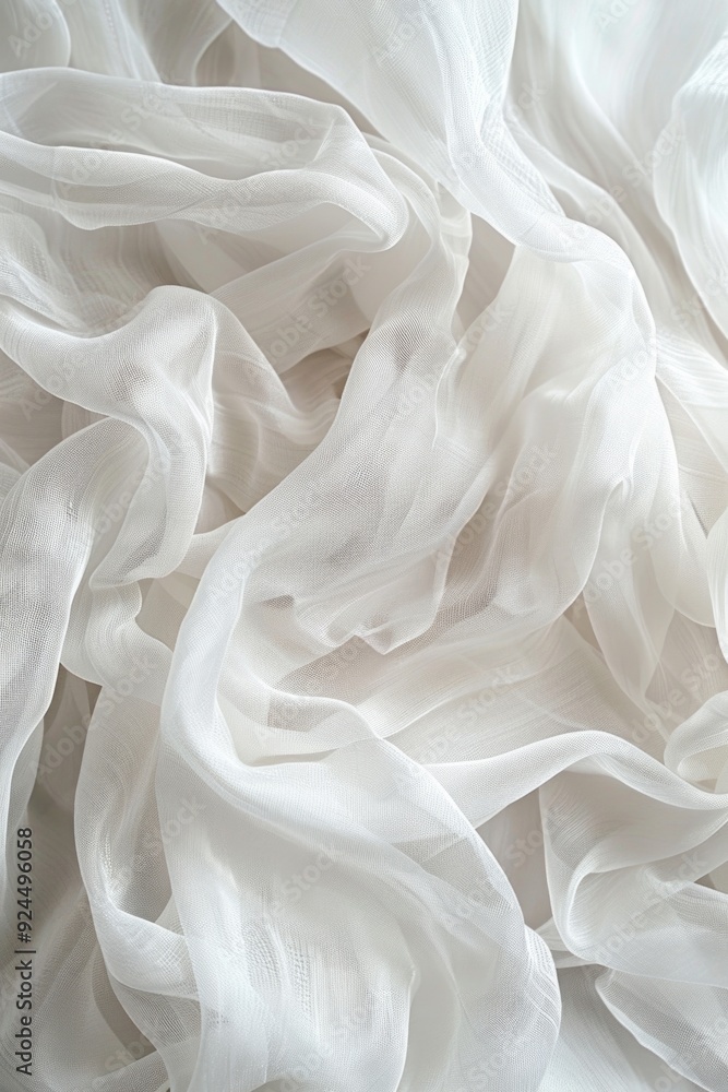 Poster High-quality image of a close-up view of a white fabric with texture and wrinkles