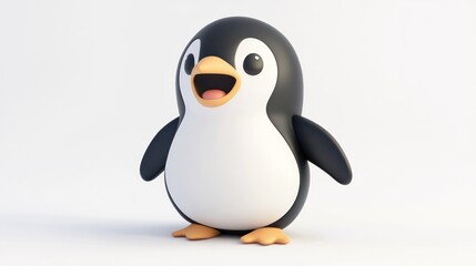Fototapeta premium Cute Cartoon Penguin in Minimalistic Style with White Background and Happy Expression