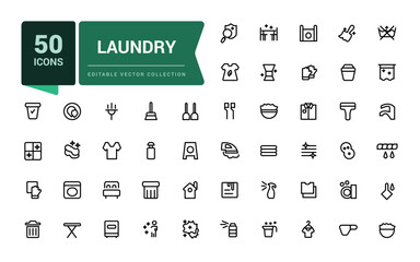Laundry icons set. Pixel perfect, minimalistic web and UI icon. Outline icon collections. Editable vector illustration.