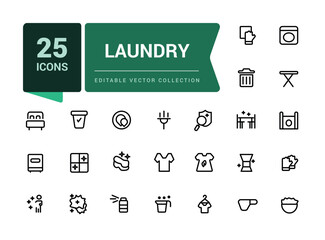 Laundry icons set. Pixel perfect, minimalistic web and UI icon. Outline icon collections. Editable vector illustration.