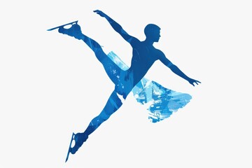 A woman in a blue dress is flying through the air, suspended in mid-air