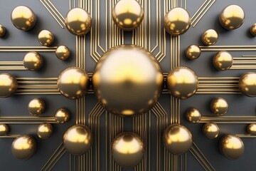 Dynamic Tech Design with Smooth Gold Spheres and Lines