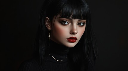 Fototapeta premium Portrait of a Woman with Red Lips and Gold Earrings.