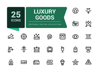 Luxury goods icon set. Related to leather goods. Pixel perfect, minimalistic web and UI icon. Outline icon collections. Editable vector illustration.