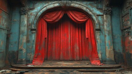 Red Curtains in an Abandoned Theater