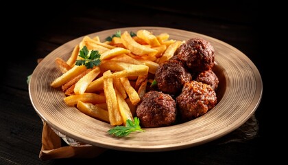 Takeaway Delight: Beef Meatballs with Crispy French Fries