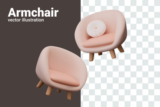 Soft realistic armchair with and without cushion. Set of vector templates