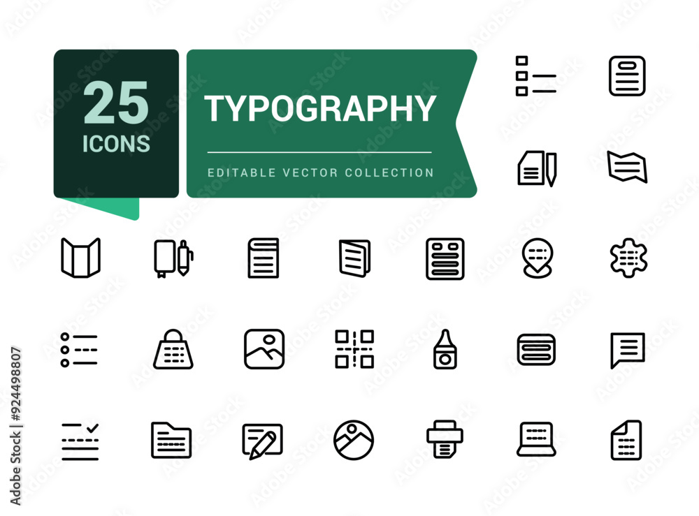 Poster typography icon set. creativity and graphic design related editable stroke outline icons set. pixel 