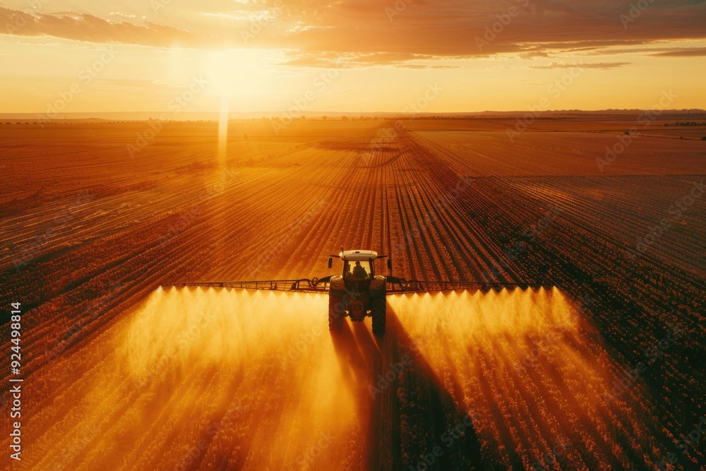 Poster a tractor standing in a large open field