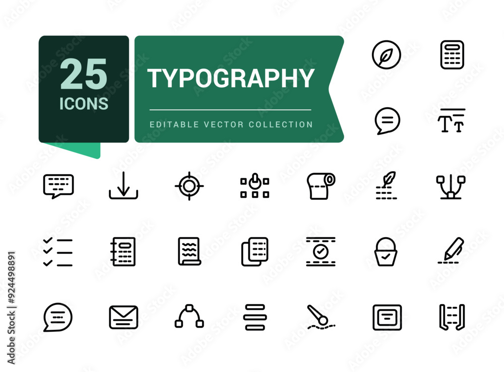 Poster typography icon set. creativity and graphic design related editable stroke outline icons set. pixel 