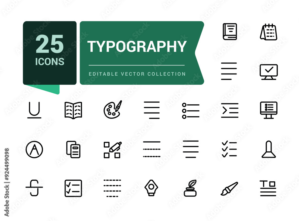 Poster typography icon set. creativity and graphic design related editable stroke outline icons set. pixel 