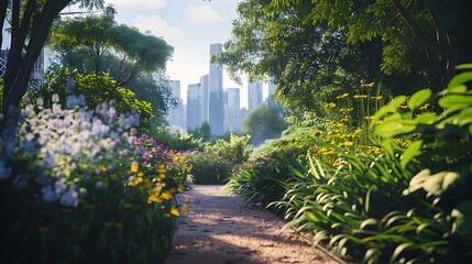 Obraz premium Beautiful gardens with views of the city skyline