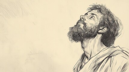 Fototapeta premium Judges: Micah’s Idols, Micah Feeling Confident and Blessed, Believing the Lord Would Do Him Good with Levite as Priest, Biblical Illustration, Bible Wall Art on Beige Background