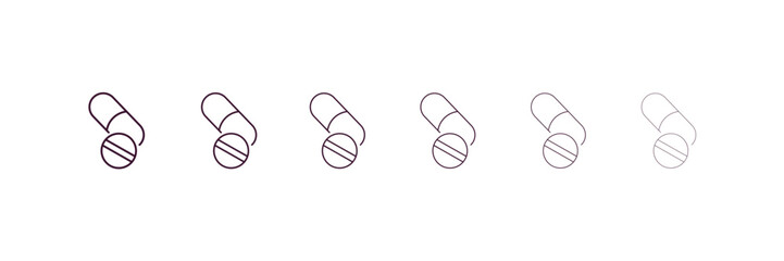 pills outline icon. Linear vector from health and medical concept. 6 different line style pills icon included thin, light, regular, medium, bold, black