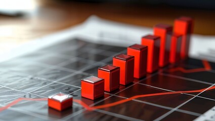 A striking visual representation of data, showcasing a series of bold red bars rising impressively against a sleek black background, symbolizing growth and progress in analytics.