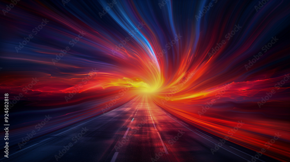 Aufkleber abstract highway into fiery light explosion..