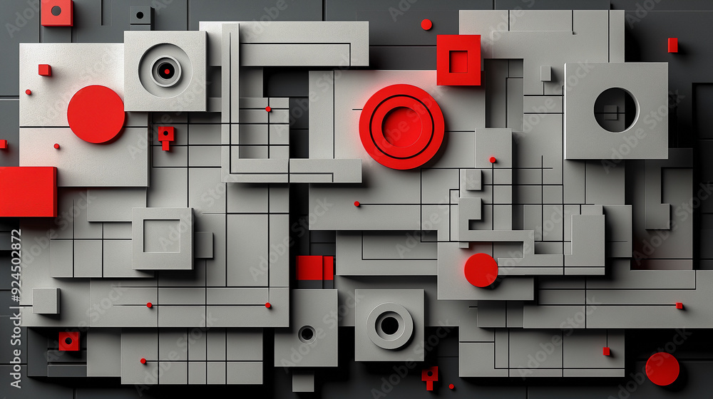 Poster dynamic abstract design with orange spheres and black swirls..