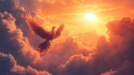 A beautiful sunset with vibrant orange and red hues illuminating the clouds and sky, creating a stunning evening landscape