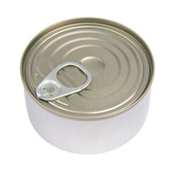 Closed bank of canned food on white background