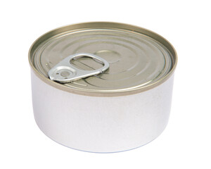 Closed bank of canned food on white background