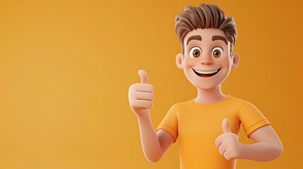 Cheerful young guy giving a thumbs up in a 3D cartoon style