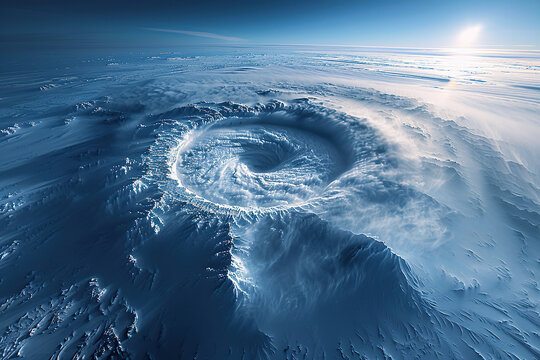 Top view of the formation of the anticyclone. Hurricane or tornado funnel. Generated by artificial intelligence