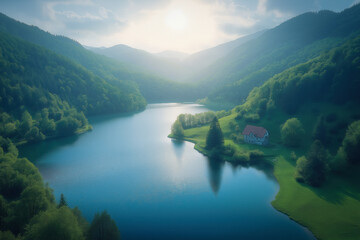 Aerial view of lake