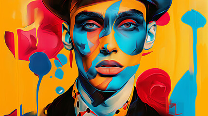 Obraz premium An abstract colorful portrait of a man with a modern artistic twist. Contemporary drawing painting pop art style artwork