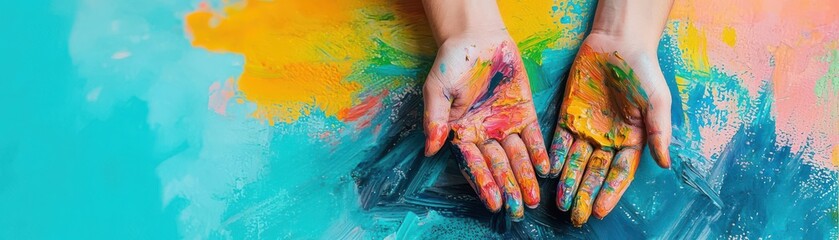 Obraz premium Artist painting festive scene, joyful celebration, lively colors and brushstrokes, Watercolor style