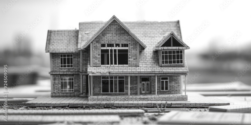 Poster miniature house model sits on a table, ideal for presentation or display