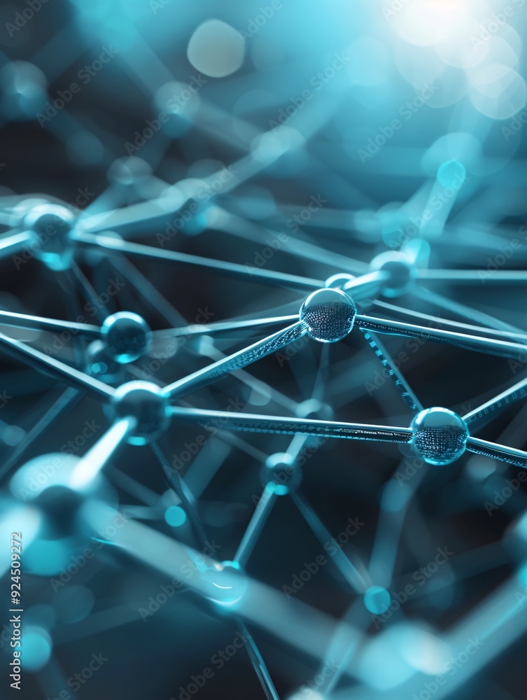 Poster a high-tech 3d background with interconnected nodes and lines forming a network pattern, offering a 