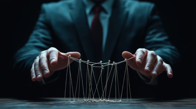 A politician operating under the direction of a shadowy entity with puppet strings