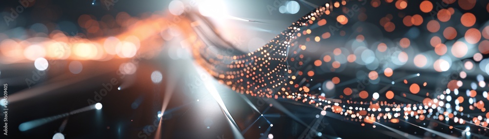 Poster a dynamic 3d background with swirling particles and light trails, creating a sense of motion and ene