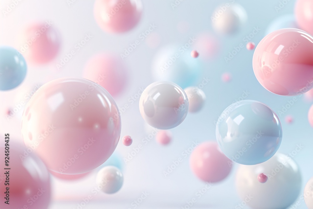 Poster a gradient 3d background transitioning from dark to light hues, with soft, spherical shapes floating