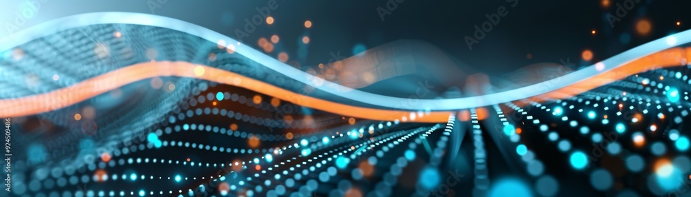 Poster a dynamic 3d background with swirling particles and light trails, creating a sense of motion and ene