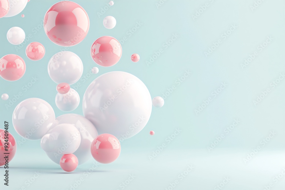 Poster a gradient 3d background transitioning from dark to light hues, with soft, spherical shapes floating