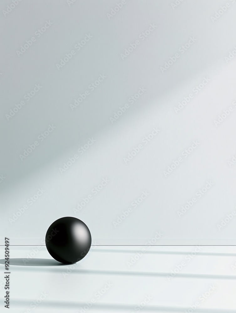 Poster a minimalist 3d background with a single, large sphere casting a shadow on a plain surface, offering